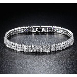 Luxe Drie Rijen Tennis Volledige Boren 2Mm 19Cm 925 Sterling Zilveren Armband Voor Vrouwen Sieraden S5439