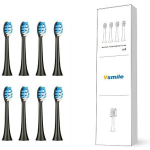 Vsmile 4 Of 8 Vervanging Tandenborstel Heads Black ""Sterke"" Opzetborstels Voor Elektrische Tandenborstels