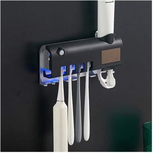 Muur Gemonteerde Tandenborstelhouder, Uv Tandenborstel Sterilisator Met Automatische Tandpasta Dispenser Solar Oplaadbare