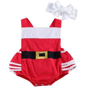 Baby Baby Meisje Kerst Mouwloze Outfits, Leuke Halter Santa Ruffle Romper + Hoofdband 2 Stuks Kleding Set