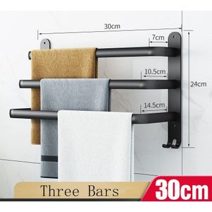 Wandmontage 30-50Cm Zwart Handdoekenrek Houder Dubbele Drie Bar Met Keukengerei Gewaad Haak Hanger Badkamer Accessoires geen Ponsen