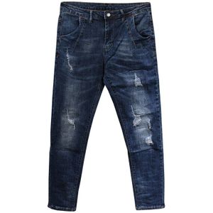 Streetwear Mannen Jeans Donkerblauw Elastische Slim Fit Ripped Jeans Mannen Denim Potlood Broek Koreaanse Stijl Hip Hop Jeans homme