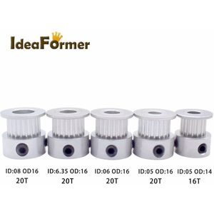 3D printer 2GT GT2 Aluminium Timing Katrol 20 tand 16 tanden Boring 5/6/6.35/8mm synchrone Wiel Breedte 6mm goede