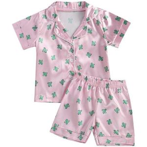 Kid &#39;S Tweedelige Pyjama Kinderen Leisure Gedrukt Revers Kraag Korte Mouwen Elastische Taille Shorts