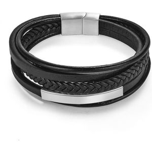 Jiayiqi Mannen Zwart Lederen Armband Roestvrij Staal Magnetische Sluitingen Bangle Multilayer Touw Polsband Punk Rock Mannelijke Sieraden Cadeau