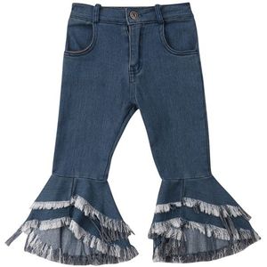 Lente Blauwe Meisjes Denim Broek Baby Kids Casual Broek Meisjes Bell Bodem Jeans Broek Kinderen Vintage Boot cut Jeans