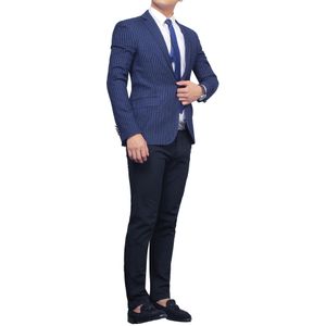 Corden Vinnie Gestreept Pak Blauw Slanke Jas Heren Plus Size Trend Stijl Casual Jacket Suit Party Business casual