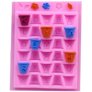 Bloempot Brief Vorm Siliconen Fondant Mold Diy Suiker Taart Chocolade Pudding Candy Gebak Bakvorm Gereedschap