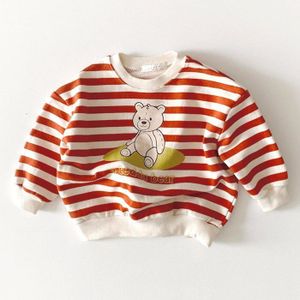 Herfst Baby Gestreepte Sweater Katoen Lange Mouwen Cute Bear Print Sweater Voor Jongens Meisjes Tops Baby Kleding