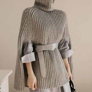 Mantel Vrouwen Gebreide Truien Losse Coltrui Elegante Vrouwelijke Truien Vrouwen Wol Winter Kleding Zwart Wit Truien Truien