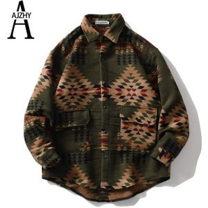 Ajzhy Winter Lange Mouw Kleur Blok Patchwork Dikke Warm Streetwear Hip Hop Shirt Voor Mannen Harajuku Retro Koreaanse Kleding