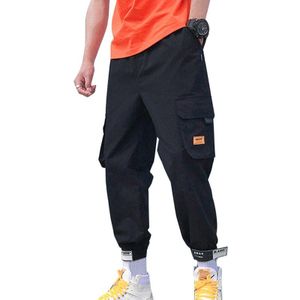 Zomer Cargo Broek Streetwear Japanse Stijl Patchwork Enkel Dunne Lengte Broek Koreaanse Mannelijke Grote Zakken Joggers