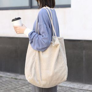 Vrouwen Mode Corduroy Schoudertas Grote Capaciteit Vrouwelijke Grote Tote Handtas Opvouwbare Herbruikbare Boodschappentassen Doek Bag