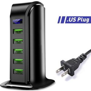 5 Poort Multi Usb Charger Hub Led Display Usb Laadstation Dock Universele Mobiele Telefoon Desktop Muur Thuis Laders Eu uk Plug