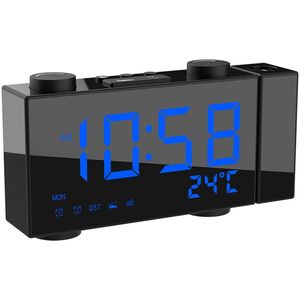 Digitale Projectie Wekker 2 Alarm Dimbare Klok FM Radio Thermometer Usb-poort Opladen Weer Kalender Tijd Projectie