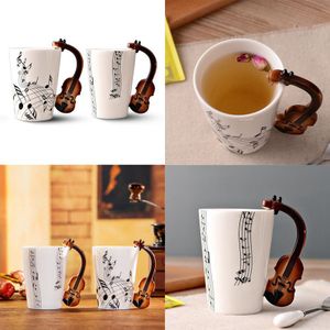 -Creatieve Viool handvat keramische cup gratis spectrum koffie melk thee cup persoonlijkheid mok unieke muziekinstrument