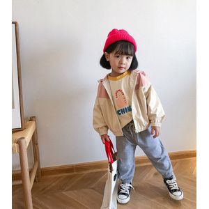 Lente Herfst Schattige Meisjes Dunne Patchwork Jassen Kids Casual Hooded Rits Outwears 80-140Cm