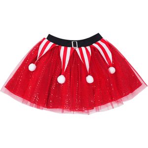 Kerst Kinderen Meisjes Rok Prinses Tutu Rok Rode Pompoms Mesh Pailletten Versierd Mini Rok Voor Ballet Dansvoorstelling Partij