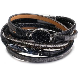 Allyes Lange Hars Lederen Armbanden Voor Vrouwen Boho Rhinestone Charm Magnetische Gesp Gevlochten Wrap Armband Sieraden