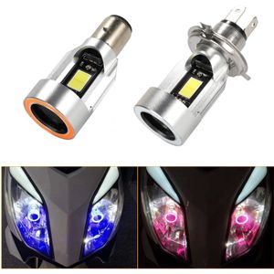 1x H4 Led Motorfiets Koplampen Angel Eyes Cob Ba20d HS1 Led Atv Motorbike Hoofd Lamp Scooter Accessoires Mistlamp