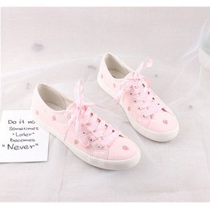 Roze Schoenen Voor Sweet Girl Herfst Leuke Aardbei Patroon Handgeschilderde Canvas Schoenen Voor Vrouwen