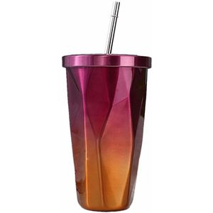 500 ml/17 oz Dubbele Wand 304 roestvrij staal Koffie Fles Met Stro te Gaan Koud Bier Cup Met tumbler Geïsoleerde Auto Water Mokken