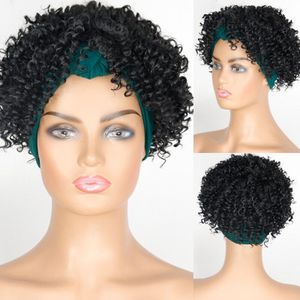 Lisi Haar Afro Bladerdeeg Tulband Synthetische Pruik Korte Kinky Krullend Headwrap Koord Wrap-Pruik Opgestoken Hoofd-Wrap Pruik voor Afro-amerikaanse