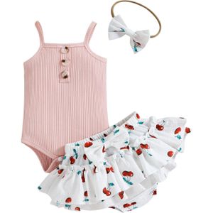 Baby Meisje Kleding Kinderkleding Sets Baby Solid Geribbelde Jarretel Bodysuit + Fruit Print Shorts 2 Stuks Set Peuter Outfits