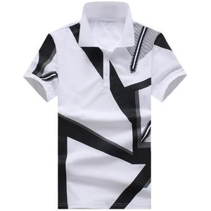 Europese Maat Zomer mannen Tops Mode Business Casual Katoen Geometrische Print Korte Mouw Polo Shirt S-XL