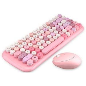 Draadloze Toetsenbord Muis Set 2.4G 1600Dpi Draadloze Muis Retro Vintage Punk Kleurrijke 84 Ronde Toetsen Home Office Voor pc Laptop