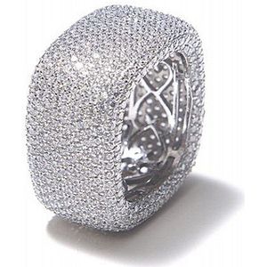 Luxe Vierkante 925 Sterling Zilveren Ringen Voor Vrouwen Schijnen Pave Instellen Volledige 420 Stuks Gesimuleerde Diamant Platina Trouwring Sieraden