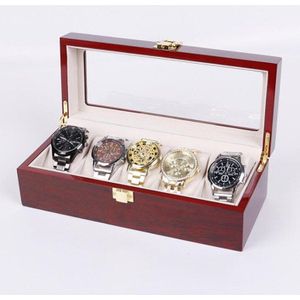 2/3/5/6/10/12 Grids Houten Watch Box Rode Horloge Houder Doos Sieraden Horloge Organizer voor Horloges Mannen Boite Montre Best