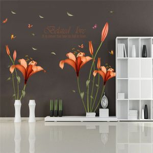 PVC Oranje bloemen vlinder blad muurstickers voor kinderen kamers woonkamer badkamer keuken decor muur stickers poster