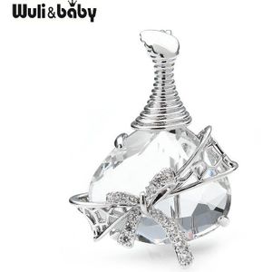 Wuli & Baby Kristal Parfum Fles Broches Voor Vrouwen 2-Kleur Schoonheid Fles Party Office Broche Pins