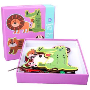 Een set houten grote fruit dier threading board kinderen puzzel vroege onderwijs cognitieve desktop speelgoed 3-5- 6 jaar oud