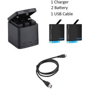 3 Way Led Batterij Lader + 3 Accu Opladen Box Type-C Kabel Voor Gopro Hero 8 7 6 Hero 5 Zwarte Accessoires Set