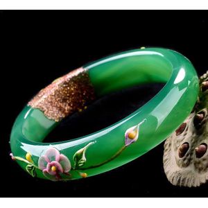 Natuurlijke Groene Armbanden Gekleurde Tekening Pauw en Bloem Armbanden Bangles Voor Vrouwen Jades Sieraden