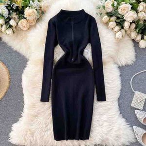 Yuoomuoo Casual Rits Trui Jurk Herfst Winter Vrouwen Gebreide Jurk Elegante Werkkleding Kantoor Jurk Korte Bodycon