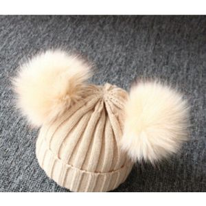 Winter Pasgeboren Kinderen Baby Wollen Gebreide Muts Beanie Cap Met Twee Dubbele Pom Pom Beanie Voor Leuke Jongens Meisje