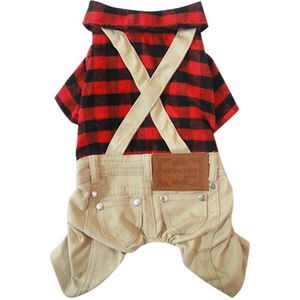 Hond Jumpsuits Rompertjes Kleding Huisdier Kleding Rode Plaid Shirts Voor Kleine Honden Winter Warm Katoen Sweatshirt Puppy Kostuums