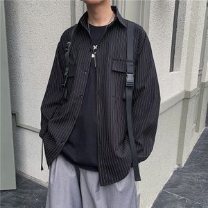 Miteksan Shirt Polyester Vintage Gestreepte Lange Mouw Hip Hop Camisa Masculina Zomer Oversized Mannen Shirts Harajuku Mannen Kleding