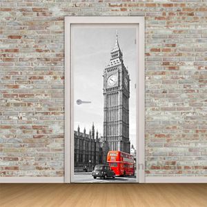 Big Ben Londen Rode Bus 3D Deur Stickers Pvc Waterdicht Behang Zelfklevend Hd Print Muurschildering Foto Art Room Decor home