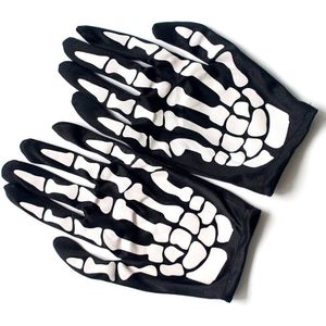 Black Cool Halloween Vrouwen Pols Lengte Handschoen Nylon Skelet Print Schrikken Props Handschoenen Hipster Straat Goth Acessory