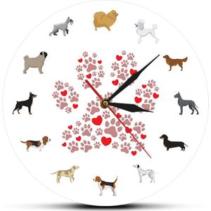 Gemengde Hondenrassen Portret Wall Art Decor Wandklok Cartoon Animal Voetafdrukken Kunstwerk Opknoping Muur Horloge Puppy Hond Minnaar