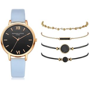5Pcs Set Top Stijl Mode Vrouwen Luxe Lederen Band Analoge Quartz Horloge Dames Horloge Vrouwen Jurk Reloj Mujer zwarte Klok