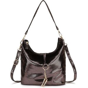 Zwarte Vrouwen Lederen Handtas Hobo Messenger Bag Voor Vrouwen Gold Crossbody Schoudertas Vrouwelijke Kleine Dames Handtas Zomer