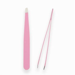 2Pcs Roestvrij Staal Wenkbrauw Pincet Set 9.6Cm Slant Tip Punt Tip Platte Tip Rose Rood Zwart Pincet Voor ontharing