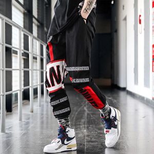 Katoen Cargo Print Mannen Broek Casual Hip Hop Harajuku Slanke Mannen Broek Zwart Koreaanse Mode Heren Kleding Streetwear LC726