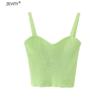 Vrouwen Mode Spaghetti Band Effen Kleur Camis Tank Tops Zomer Dragen Vrouwelijke Groene Breien Slim Sling Crop Tops LS6747