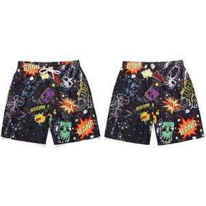 Cartoon Ruimte Alien Print Hiphop Mannen Broek Zomer Streetwear Harajuku Elastische Casual Beach Shorts Mannen Zwart